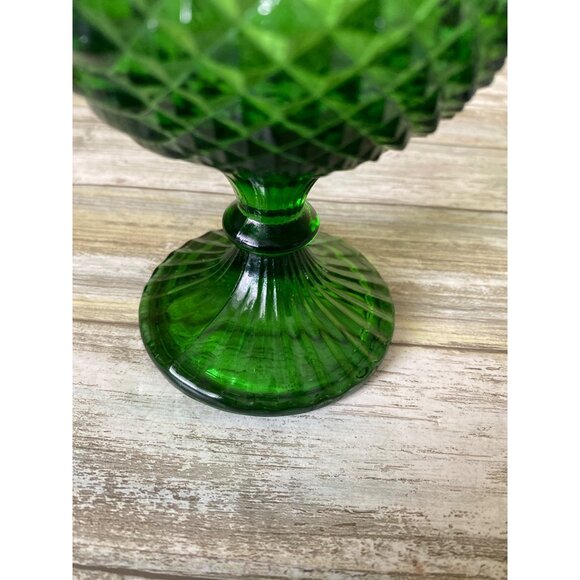 Vintage 1970s Anchor Hocking Park Lane Emerald Green Goblet Diamond Glass 6" - Picture 4 of 7